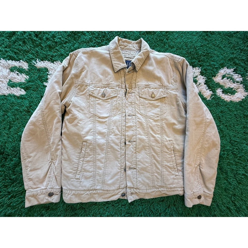 Gap Corduroy Sherpa Lined Jacket Mens Medium Tan Excellent Trucker Coat